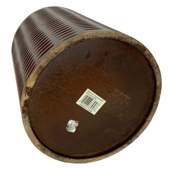 Textured Wooden Waste Basket Echo African Queen Brown Cylinder Trash Can - Picture 6 of 7